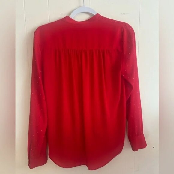 INC, size 4, red sparkly, v neck, criss cross long sleeve blouse, light weight - Picture 2 of 9